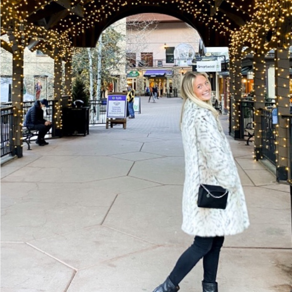 White Snow Leopard Faux Fur Coat